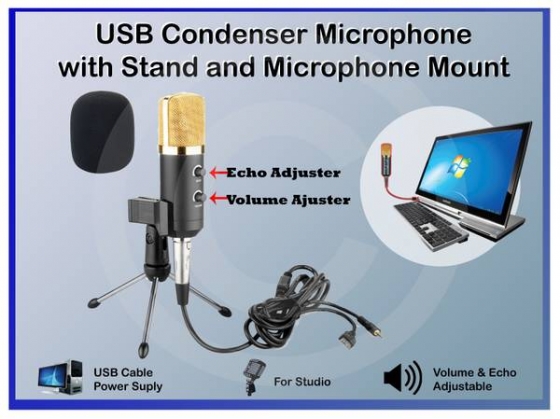 Professional Recording USB Podcast Condenser Microphone with Stand - $55 (Glendale)