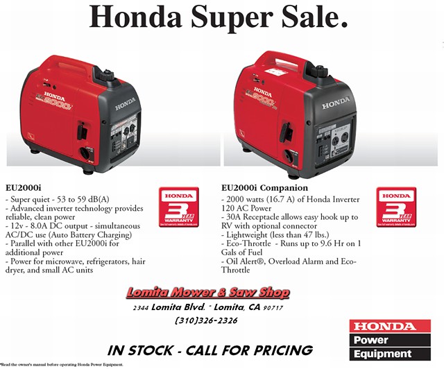 $939, Quiet EU2000i Honda Inverter Generators!