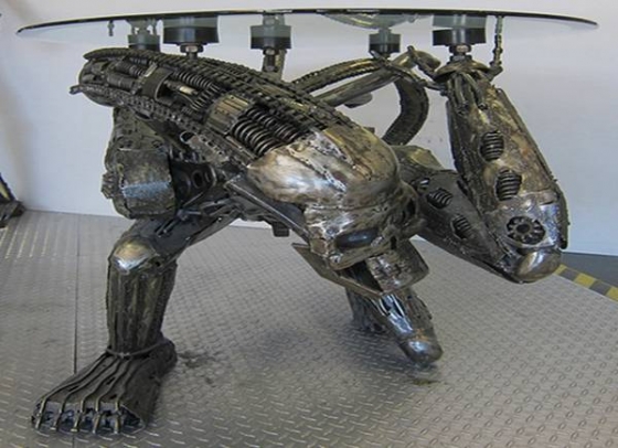 Custom Alien Metal Art Table and Stools Alien\\\'s